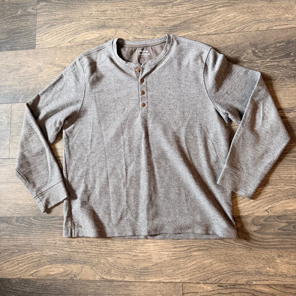 UNTUCKit Sz XL Mens Taupe Brown Henley Pullover Sweater Preppy Casual Soft Knit